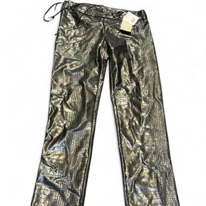 Tiger Mist Metallic Croc-Embossed Straight Leg Pants